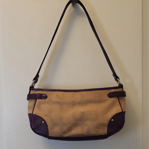 Etienne Aigner Purple and Tan East/West Shoulder Bag EUC - Picture 8 of 16